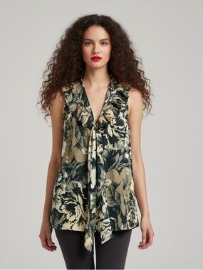 Banana Republic Factory Floral Ruffle V-Neck Blouse - Size M